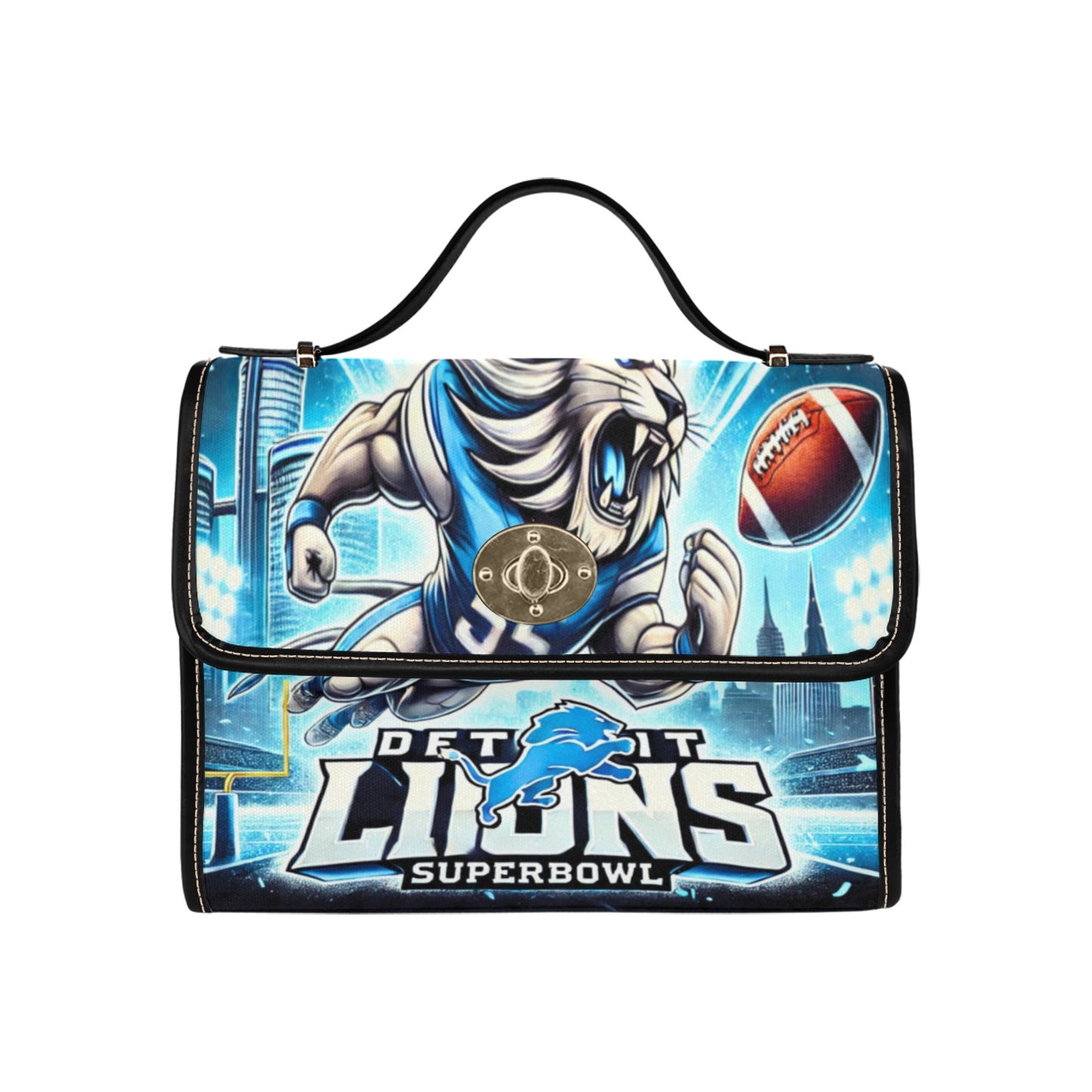 Detroit Lions Super Bowl Waterproof Canvas Handbag – Stylish & Durable All-Over Print