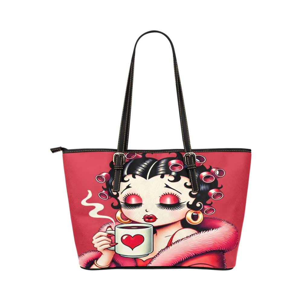 Betty Boop  Sipping Two-Tone Leather Tote Bags