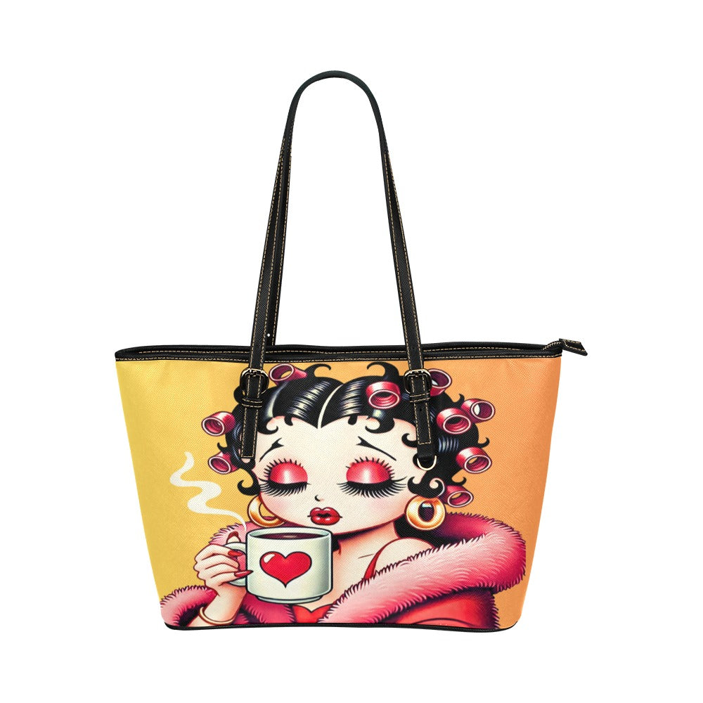 Betty Boop  Sipping Two-Tone Leather Tote Bags