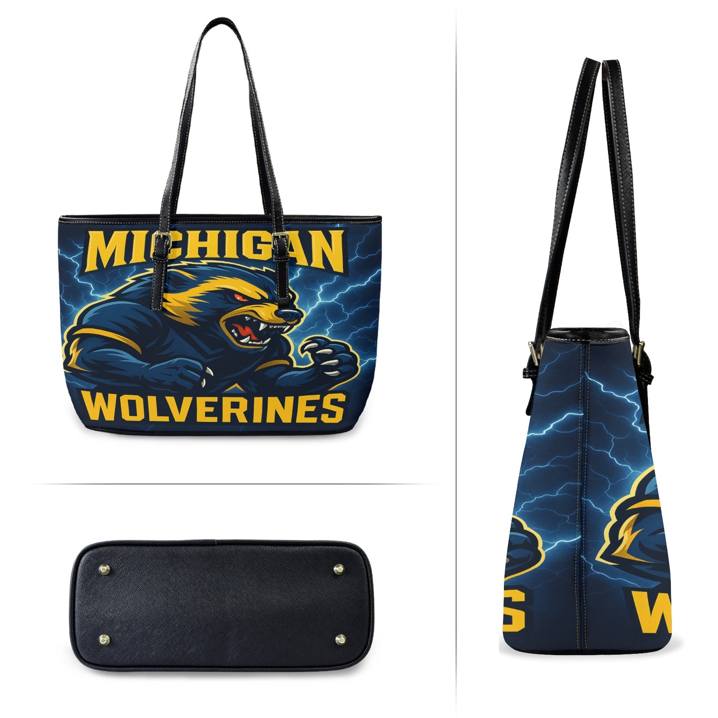 Michigan Wolverines Electric Storm Tote Bag – Premium PU Leather Carry-All with FREE Shipping
