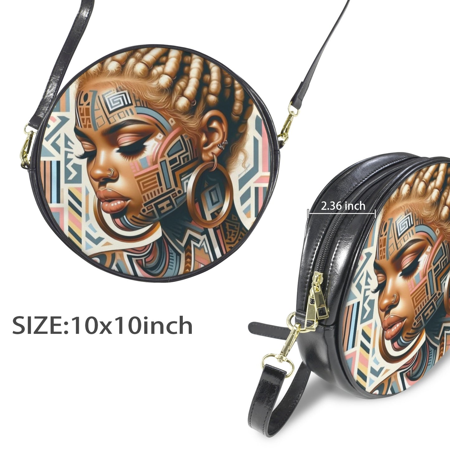 Tribal Essence Round Sling Bag – Large 10x10 | Afro Art ,Melanin Chic