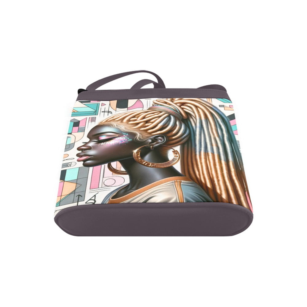 Afro Glam Crossbody Bag with Golden Braids Art