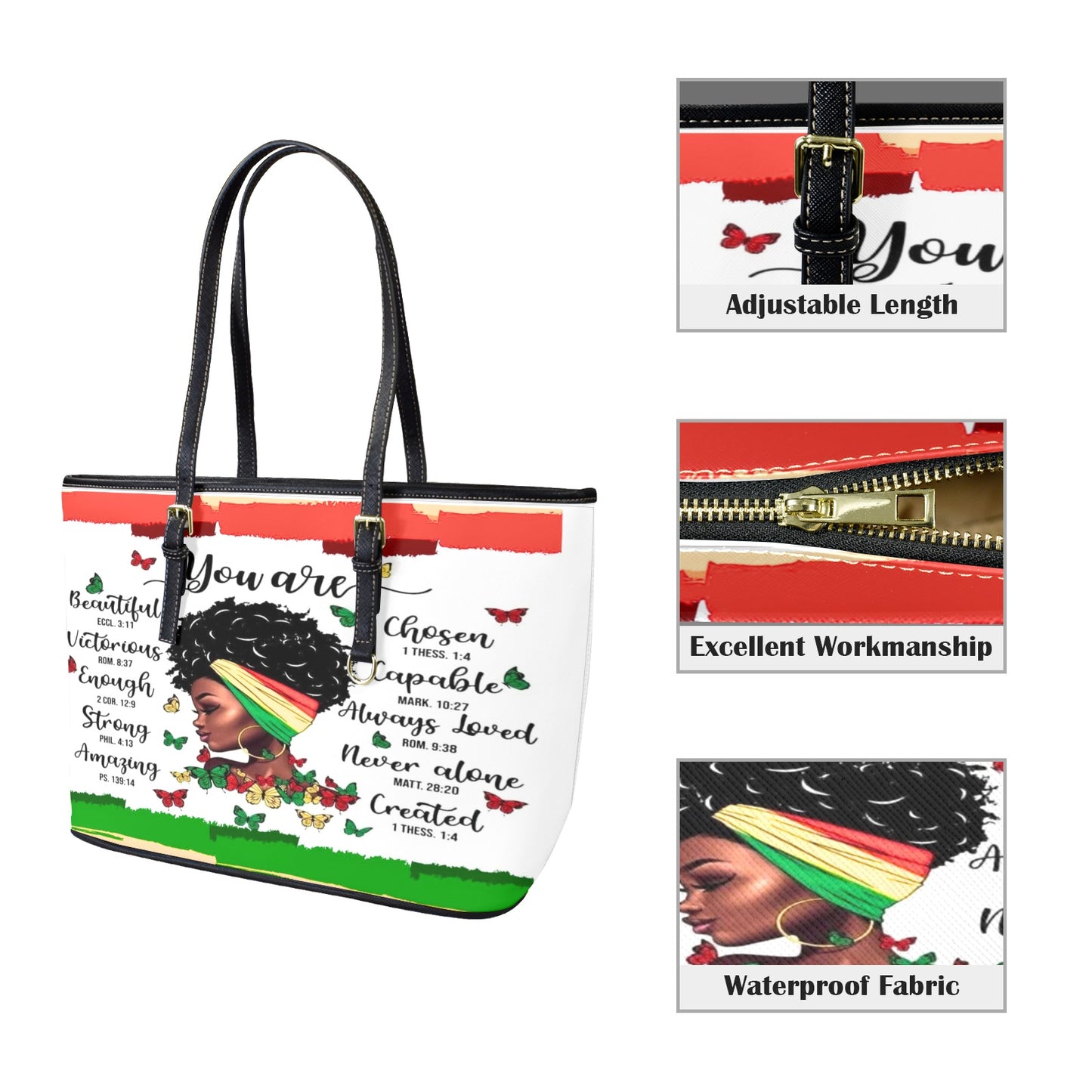 "You Are" Afrocentric Scripture Tote – Large Leather Bag (Model 1651)
