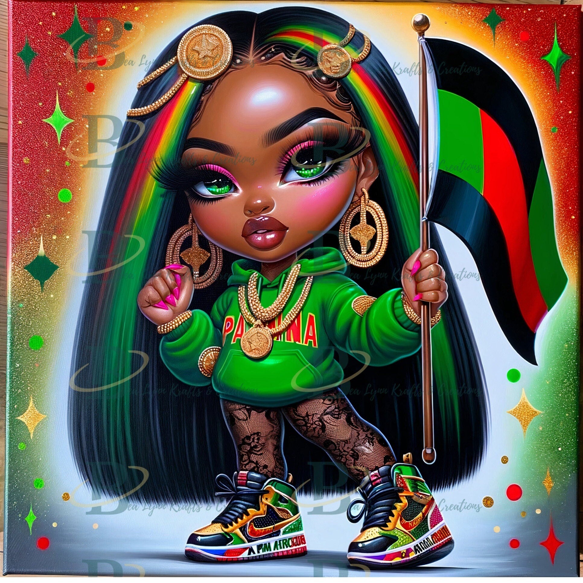 Juneteenth Digital Art Collection - Chibi Character & Black Power Fist - 5 Transparent PNG Images, African American Chibi Character PNG