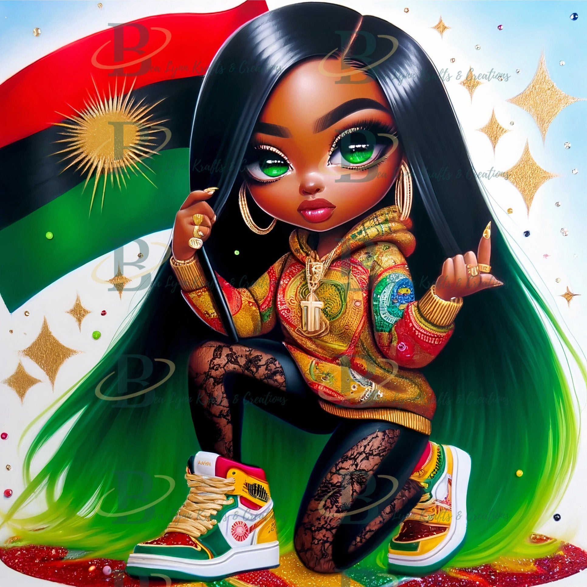 Juneteenth Digital Art Collection - Chibi Character & Black Power Fist - 5 Transparent PNG Images, African American Chibi Character PNG