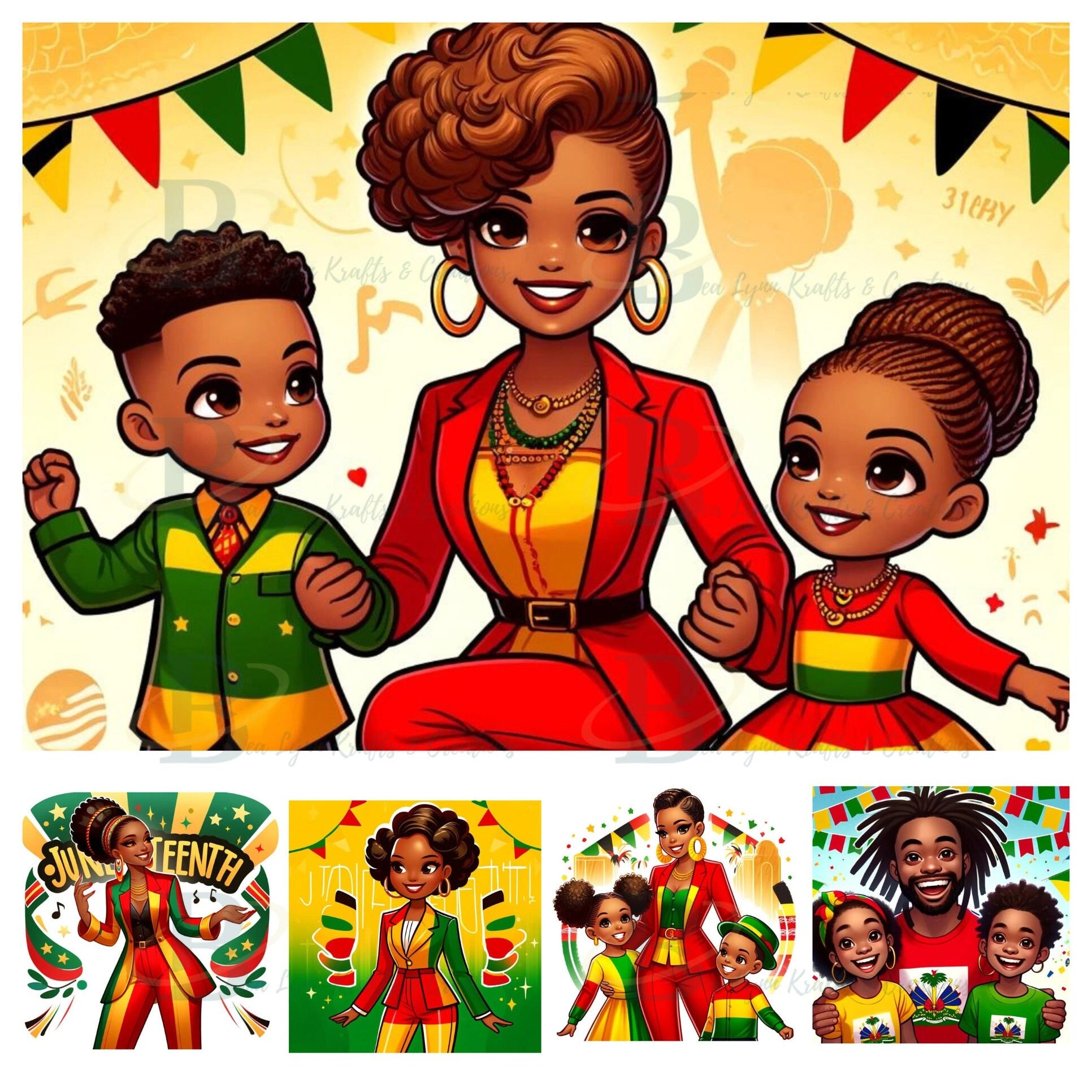 Juneteenth Joy: 5 Transparent PNG Digital Images, Celebrating Freedom and Family Unity Png, Cultural Pride Png,