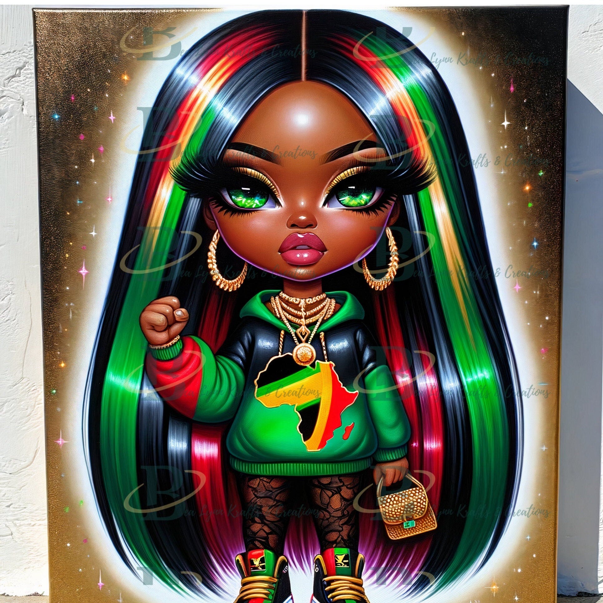 Juneteenth Digital Art Collection - Chibi Character & Black Power Fist - 5 Transparent PNG Images, African American Chibi Character PNG