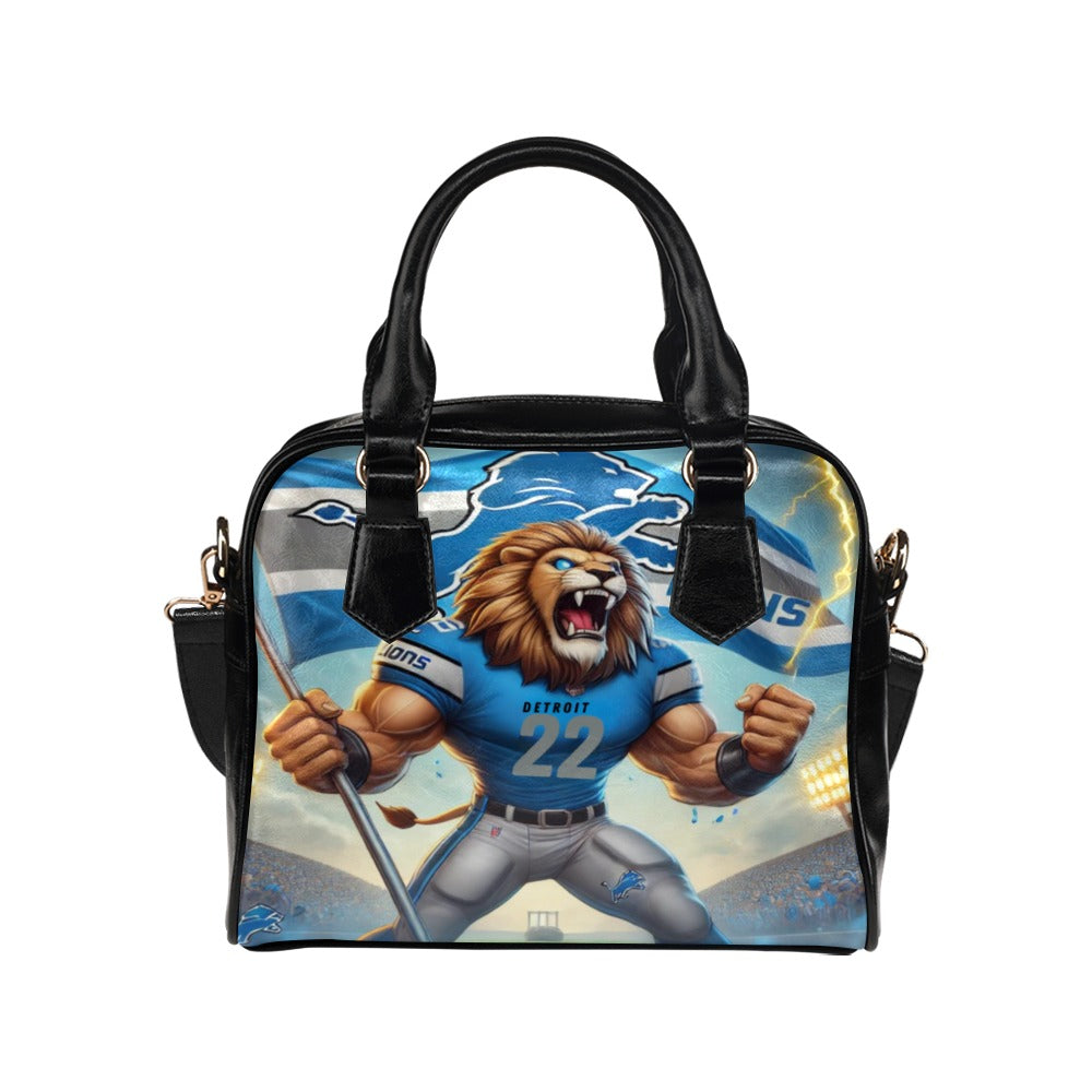 Detroit Lions Roar Shoulder Handbag – Fierce Mascot Design, PU Leather Sports Tote