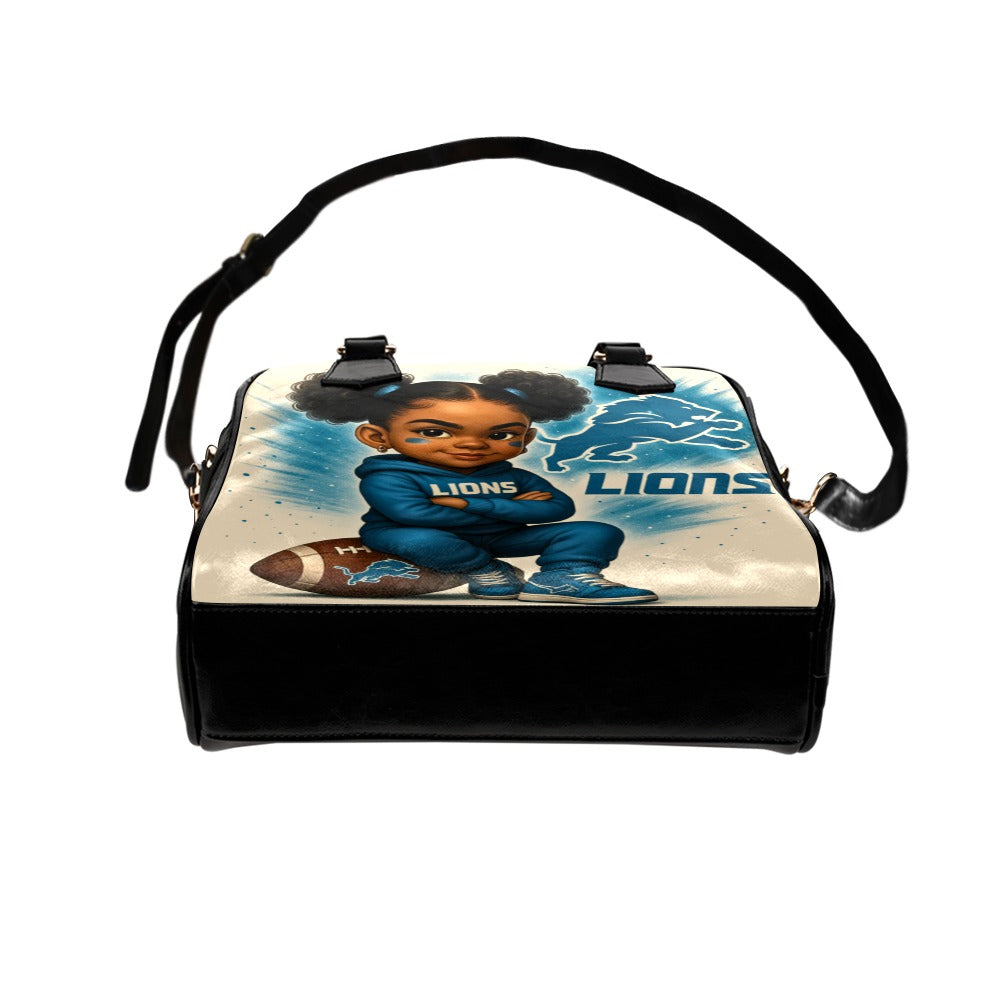 Detroit Lions Sassy Fan Girl Shoulder Handbag – Cute Confident Toddler Design, PU Leather Game Day Tote