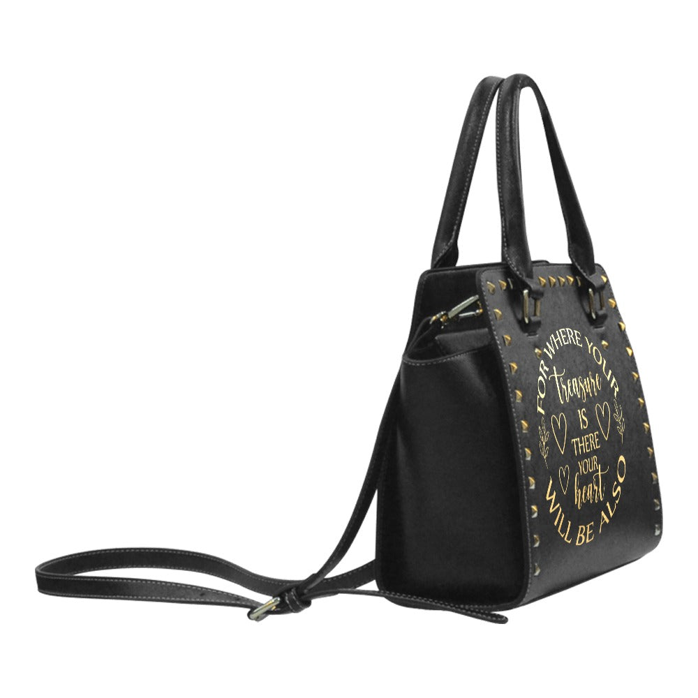 “For Where Your Treasure Is” Rivet Shoulder Handbag
