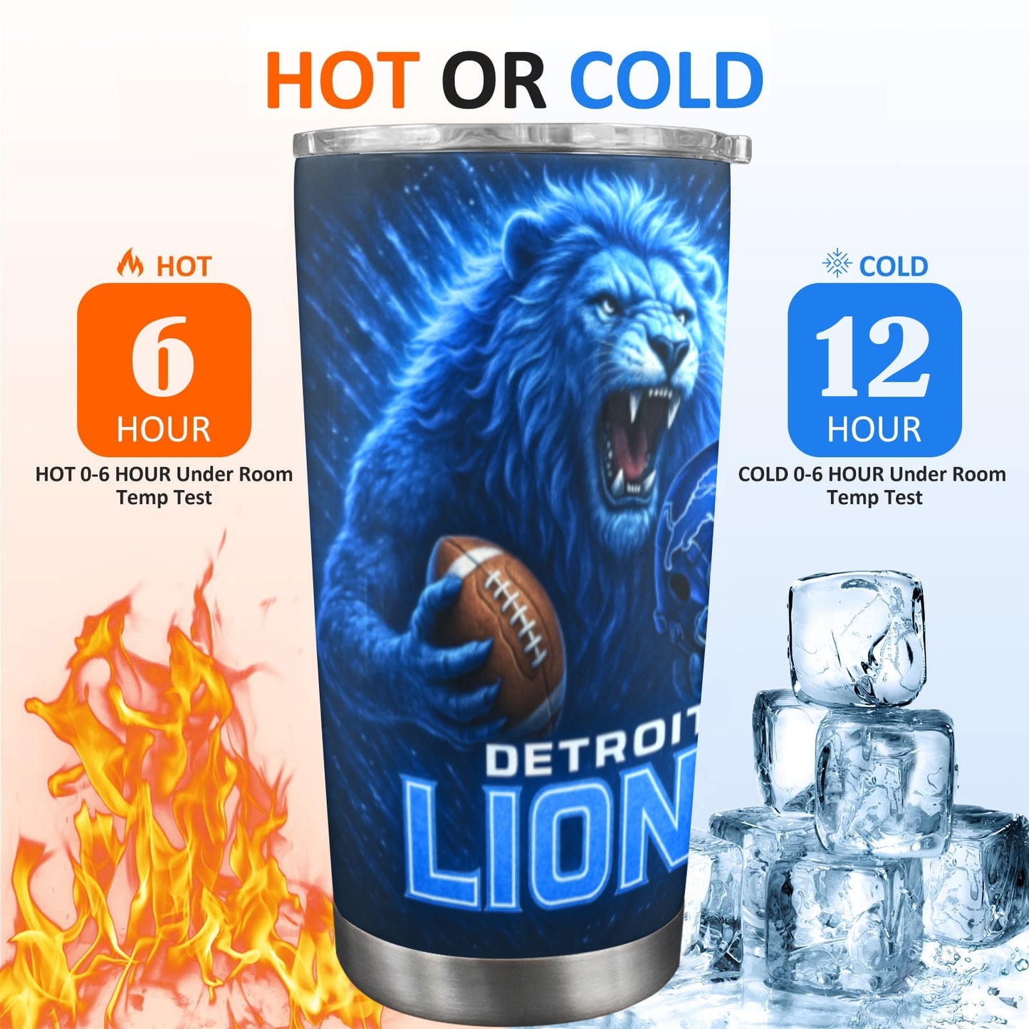 Detroit Lions 20oz Insulated Tumbler – Stainless Steel Hot & Cold Cup with Slide Lid | Lions Football Fan Gift