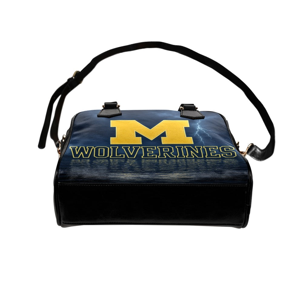 Michigan Wolverines Water Wave Shoulder Handbag – Navy & Maize Sports Team Purse – Premium PU Leather