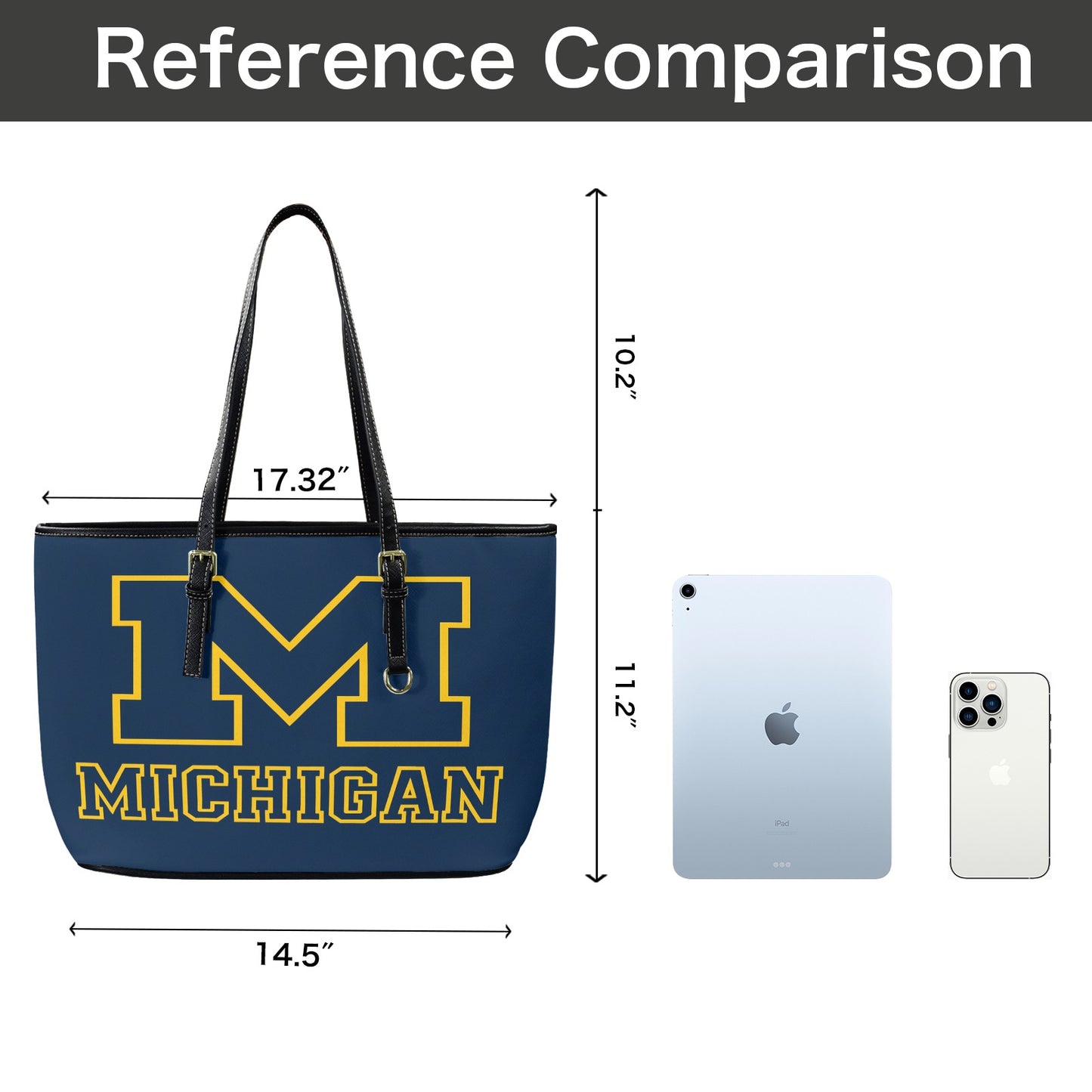 Michigan Wolverines Block M Tote – Classic Leather Fan Bag with FREE Shipping