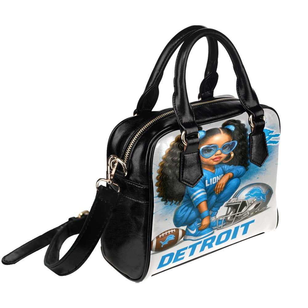 Detroit Lions Boss Fan Girl Handbag – Detroit Statement Tote with Blue Afro Puffs & Attitude
