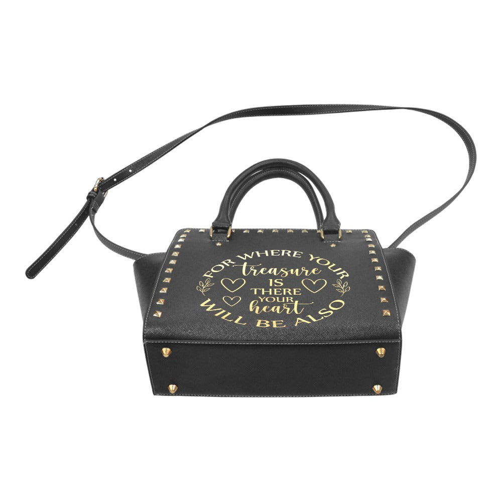 “For Where Your Treasure Is” Rivet Shoulder Handbag