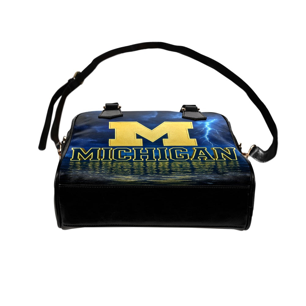 Michigan Lightning Reflection Shoulder Handbag – PU Leather, Large Zippered Tote