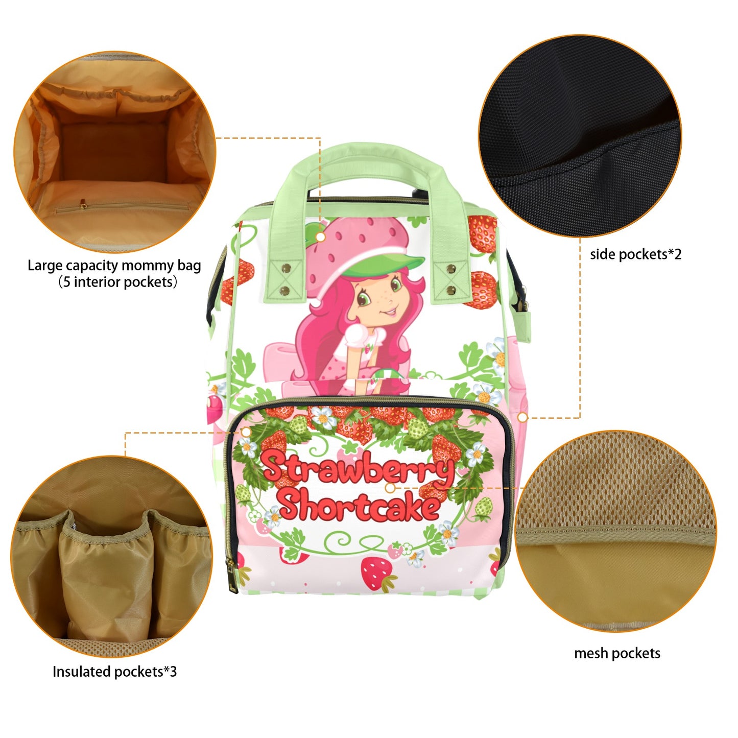 Strawberry Shortcake Multi-Functional Diaper Backpack with Insulated Pockets