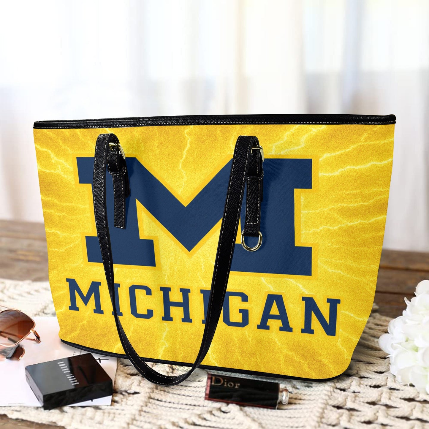 University of Michigan Leather Maize Tote Bag – Large