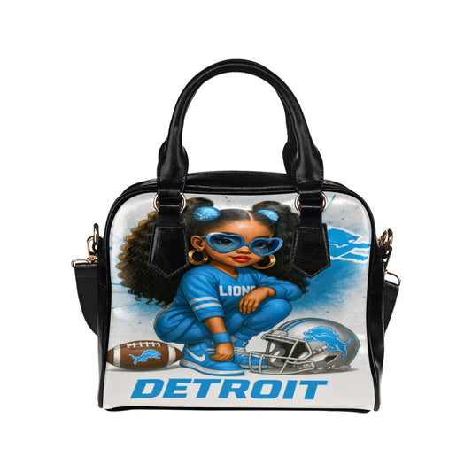 Detroit Lions Boss Fan Girl Handbag – Detroit Statement Tote with Blue Afro Puffs & Attitude