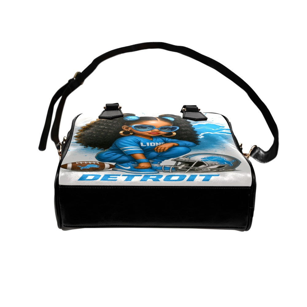 Detroit Lions Boss Fan Girl Handbag – Detroit Statement Tote with Blue Afro Puffs & Attitude