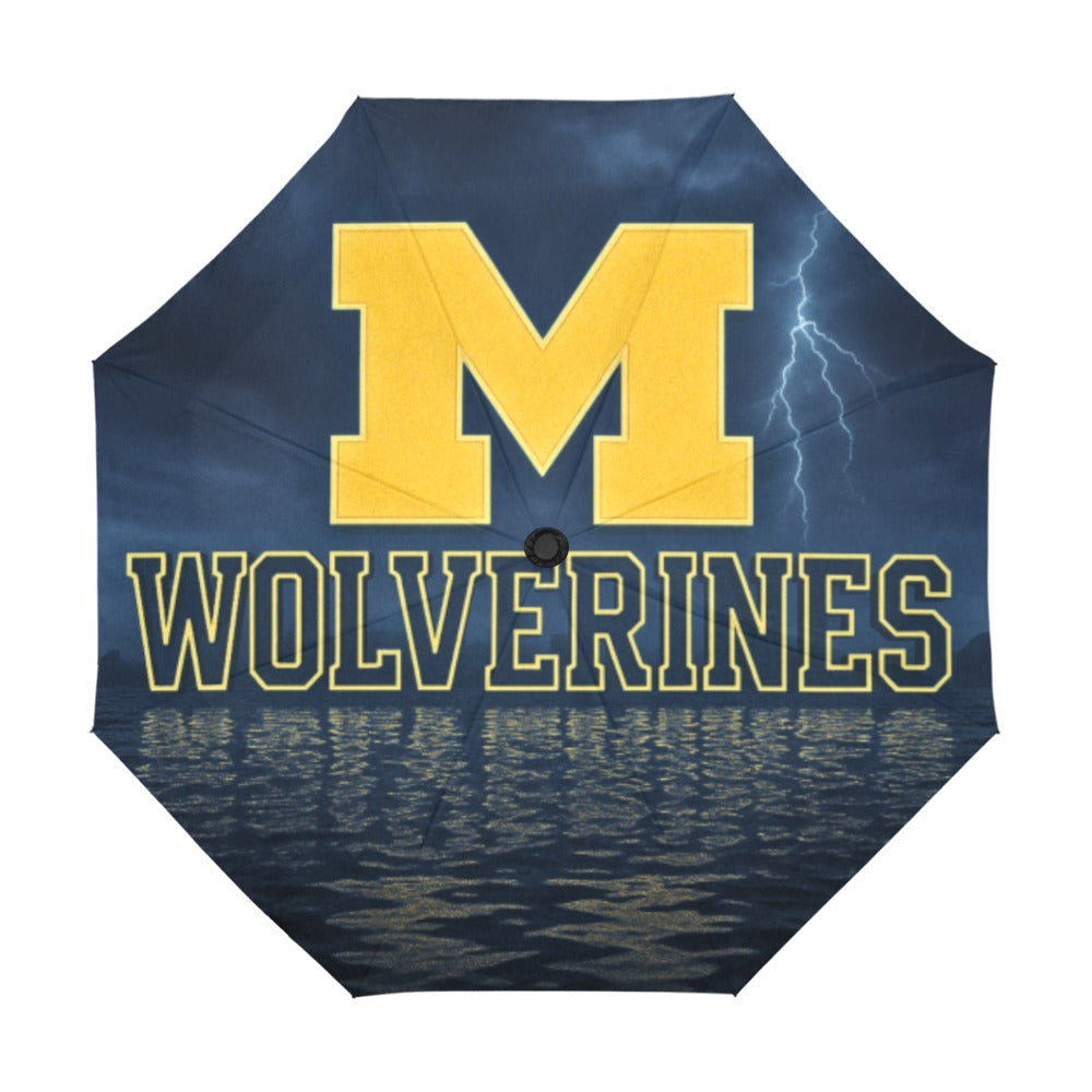 Michigan Wolverines Auto-Fold Umbrella | Navy Maize College Fan Anti-UV Rain Umbrella