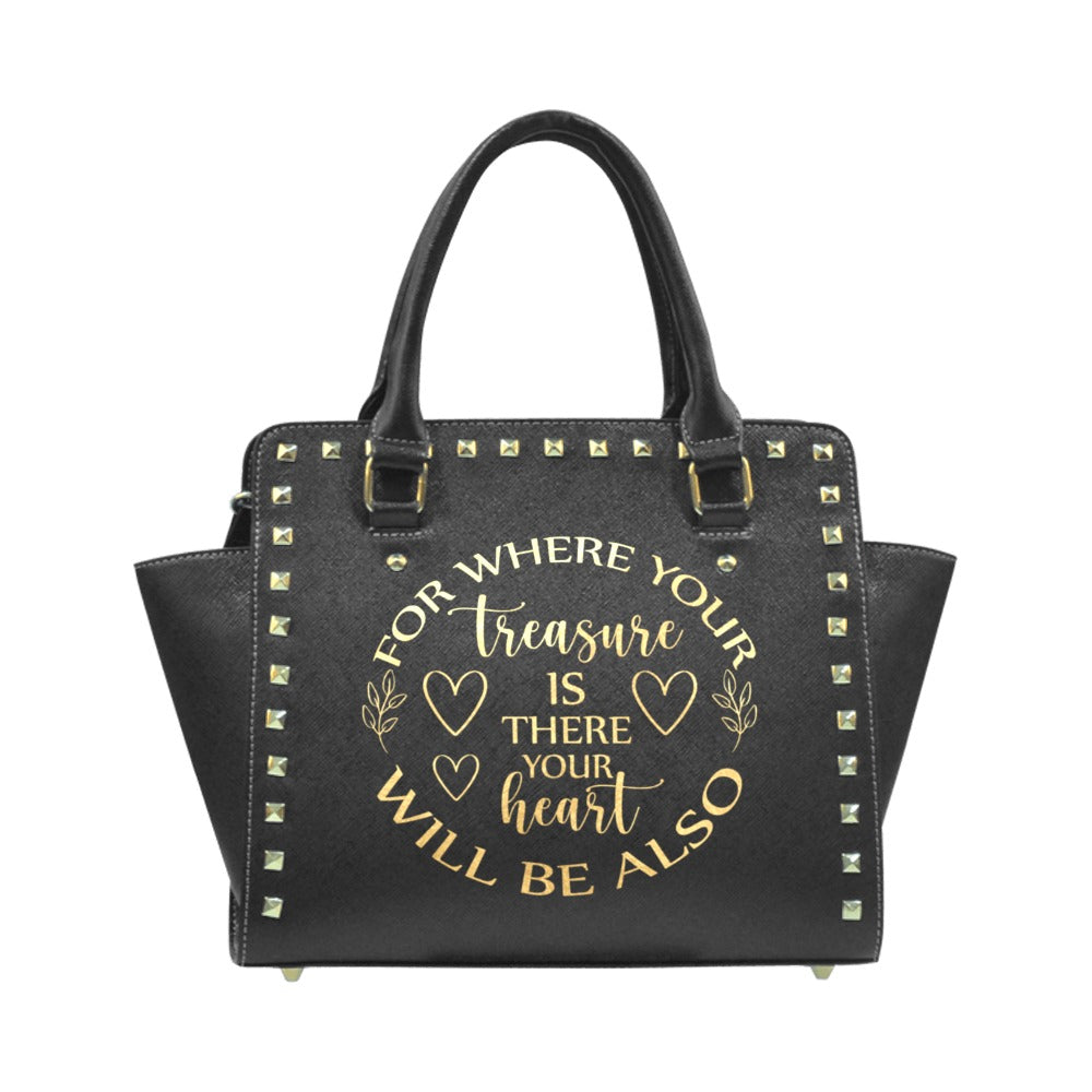 “For Where Your Treasure Is” Rivet Shoulder Handbag