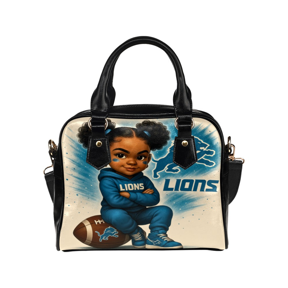 Detroit Lions Sassy Fan Girl Shoulder Handbag – Cute Confident Toddler Design, PU Leather Game Day Tote
