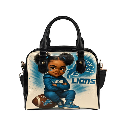 Detroit Lions Sassy Fan Girl Shoulder Handbag – Cute Confident Toddler Design, PU Leather Game Day Tote