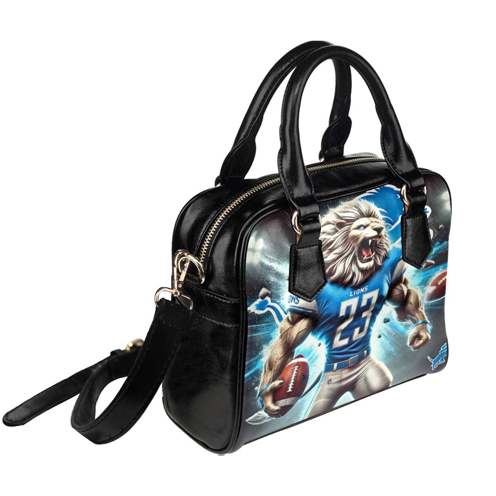 Detroit Lions 23 Shoulder Handbag – Electric Mascot Football Design, PU Leather Game Day Tote