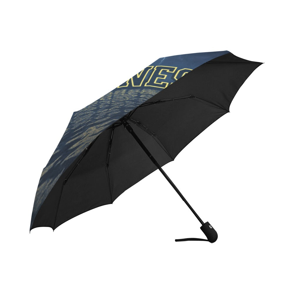 Michigan Wolverines Auto-Fold Umbrella | Navy Maize College Fan Anti-UV Rain Umbrella