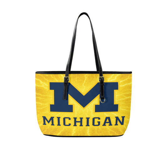 University of Michigan Leather Maize Tote Bag – Large