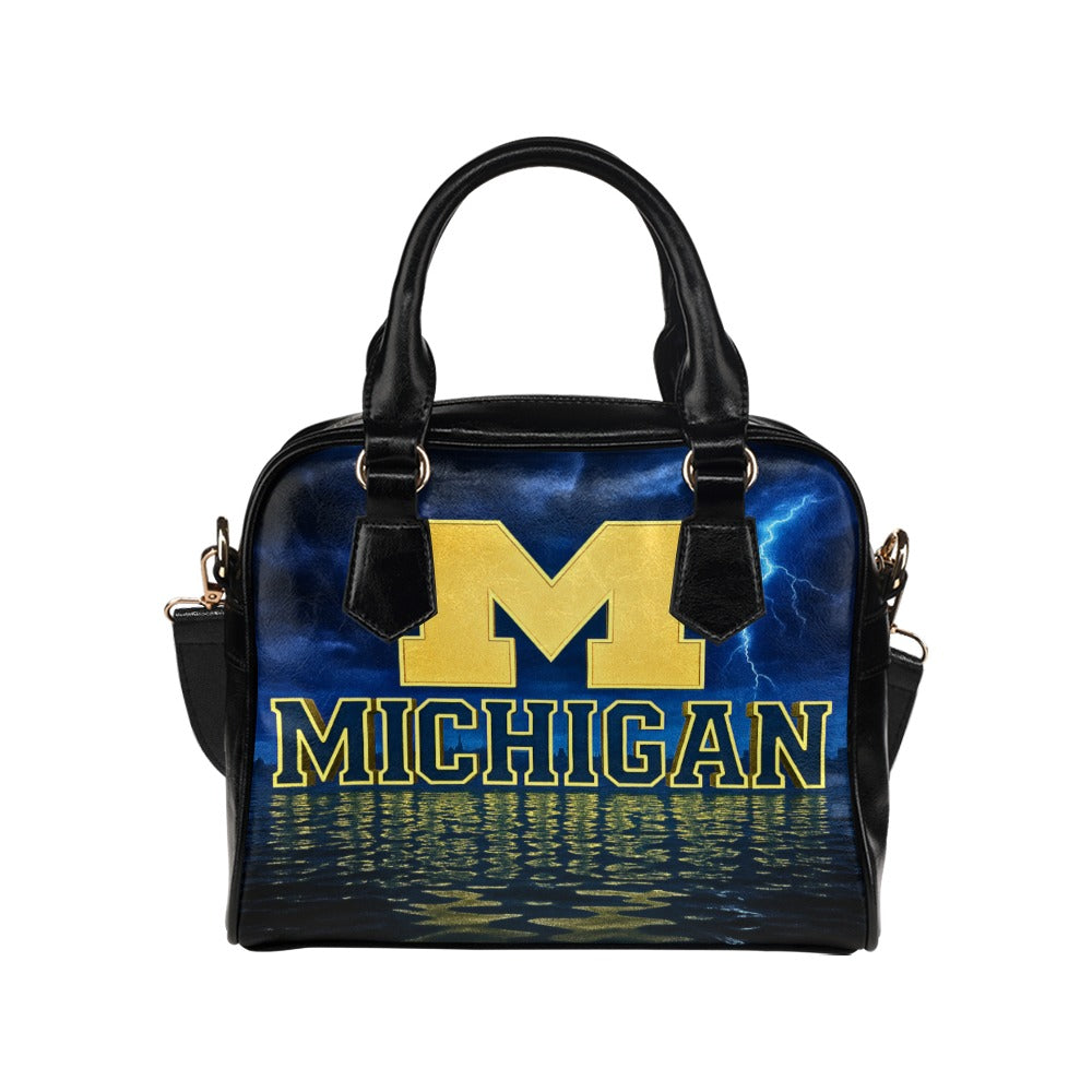 Michigan Lightning Reflection Shoulder Handbag – PU Leather, Large Zippered Tote