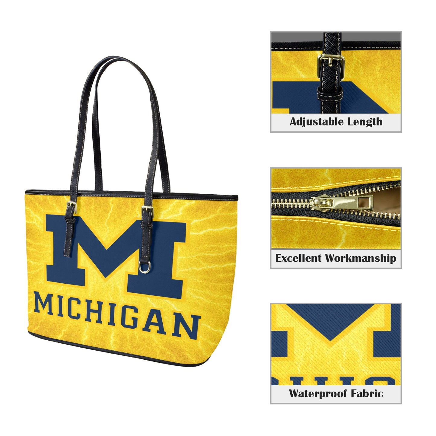 University of Michigan Leather Maize Tote Bag – Large