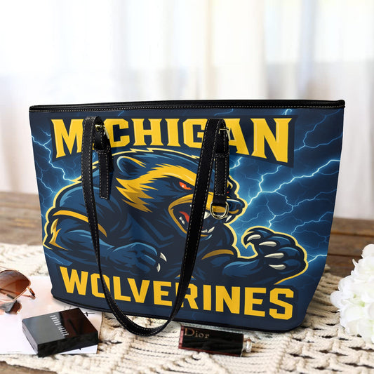 Michigan Wolverines Electric Storm Tote Bag – Premium PU Leather Carry-All with FREE Shipping