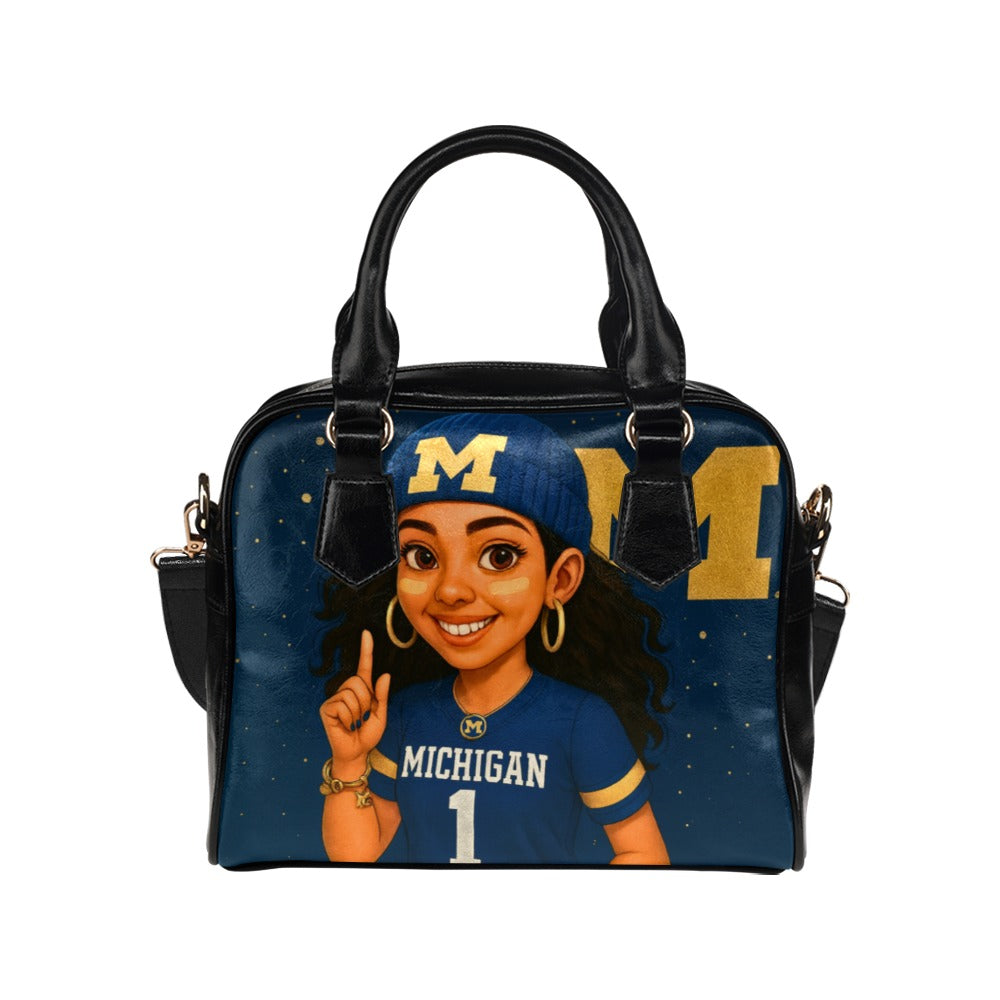 Michigan Wolverines Dark-Haired Game-Day Girl Handbag – Custom Sports Purse