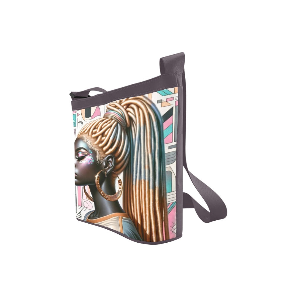 Afro Glam Crossbody Bag with Golden Braids Art