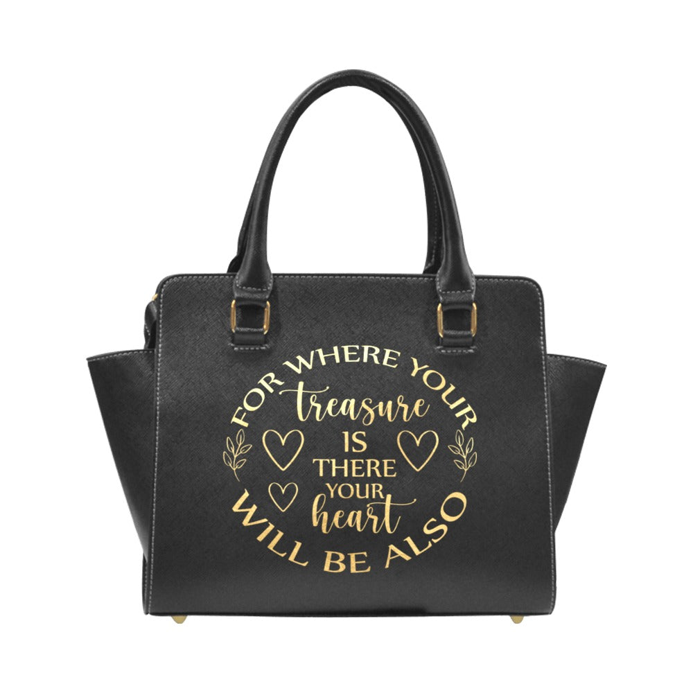 “For Where Your Treasure Is” Rivet Shoulder Handbag