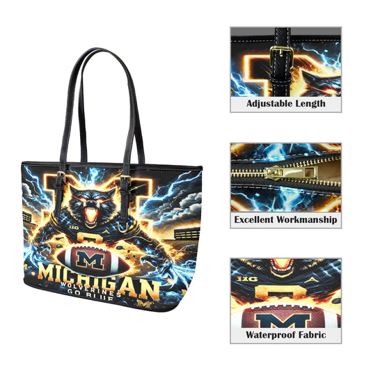 🔥 Michigan Wolverines Lightning Tote Bag – Premium PU Leather Game Day Carry-All with FREE Shipping!