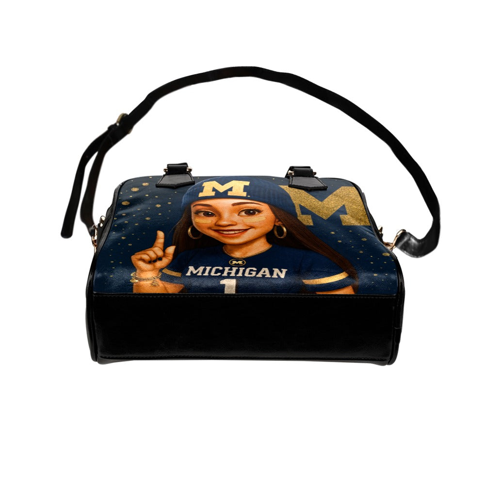 Michigan Wolverines Brown-Haired Game-Day Girl Handbag – Custom Sports Purse