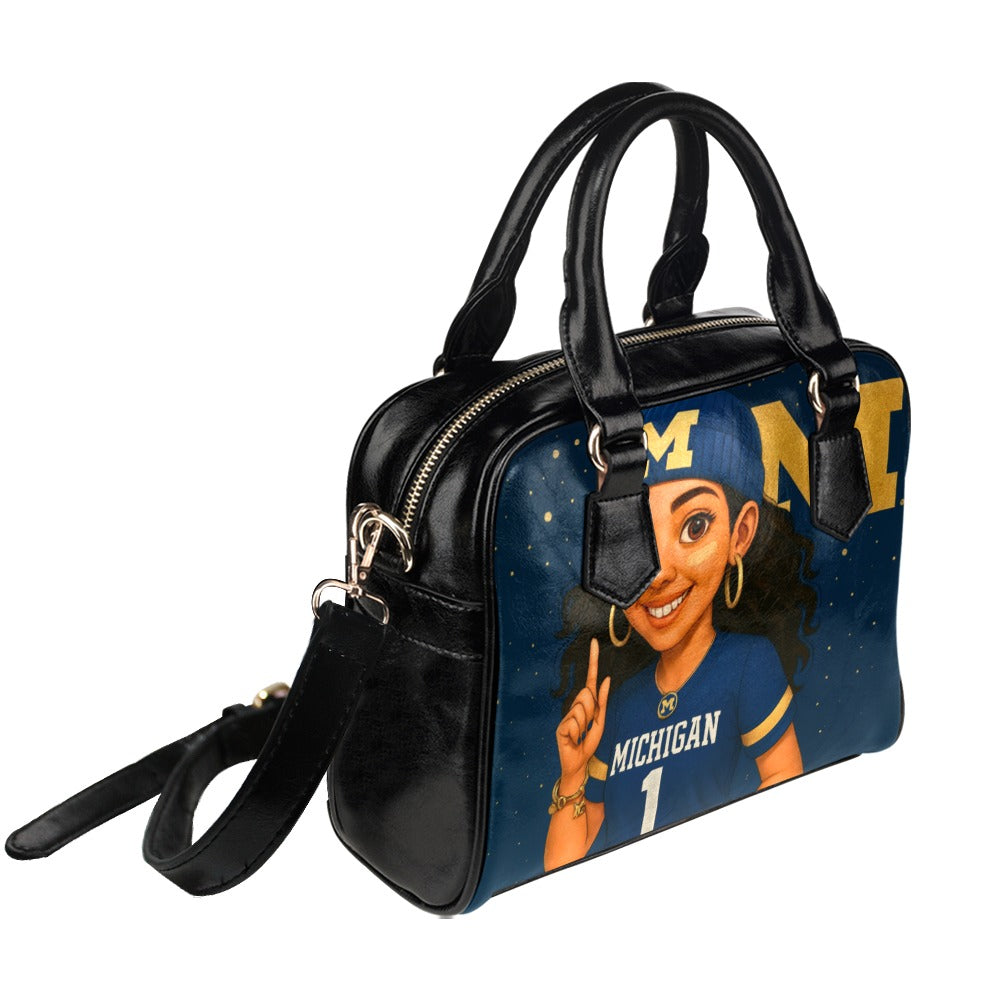 Michigan Wolverines Dark-Haired Game-Day Girl Handbag – Custom Sports Purse