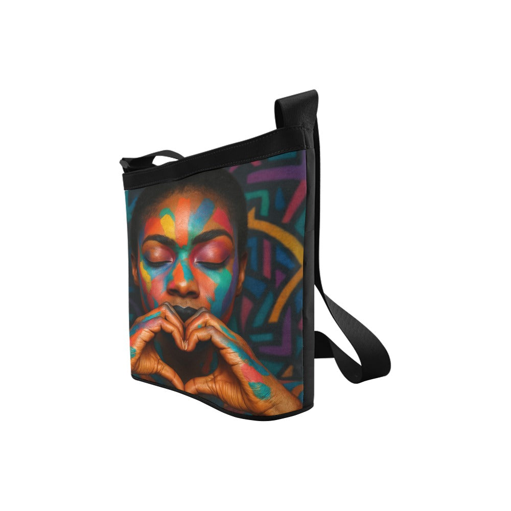 Crossbody Bag with Heart Hands & Colorful Face Art