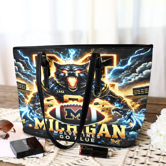 🔥 Michigan Wolverines Lightning Tote Bag – Premium PU Leather Game Day Carry-All with FREE Shipping!