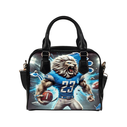 Detroit Lions 23 Shoulder Handbag – Electric Mascot Football Design, PU Leather Game Day Tote