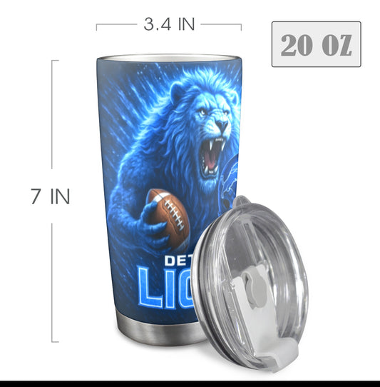 Detroit Lions 20oz Insulated Tumbler – Stainless Steel Hot & Cold Cup with Slide Lid | Lions Football Fan Gift