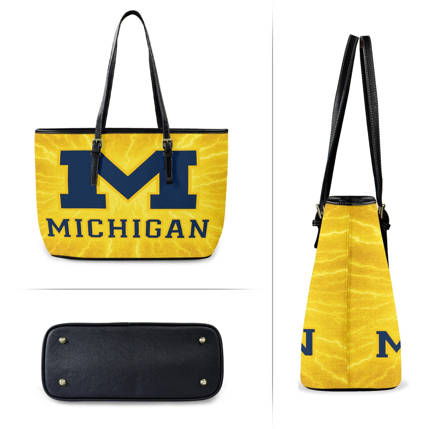 University of Michigan Leather Maize Tote Bag – Large