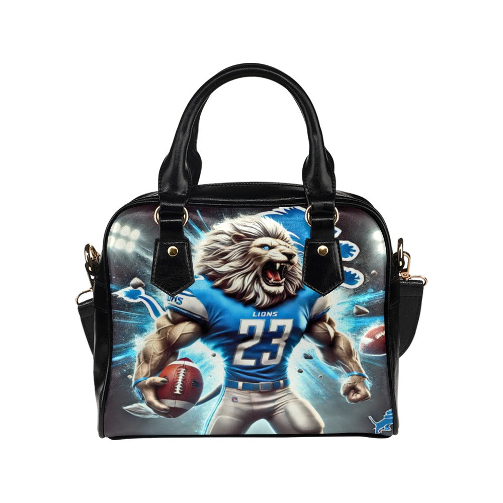 Detroit Lions 23 Shoulder Handbag – Electric Mascot Football Design, PU Leather Game Day Tote