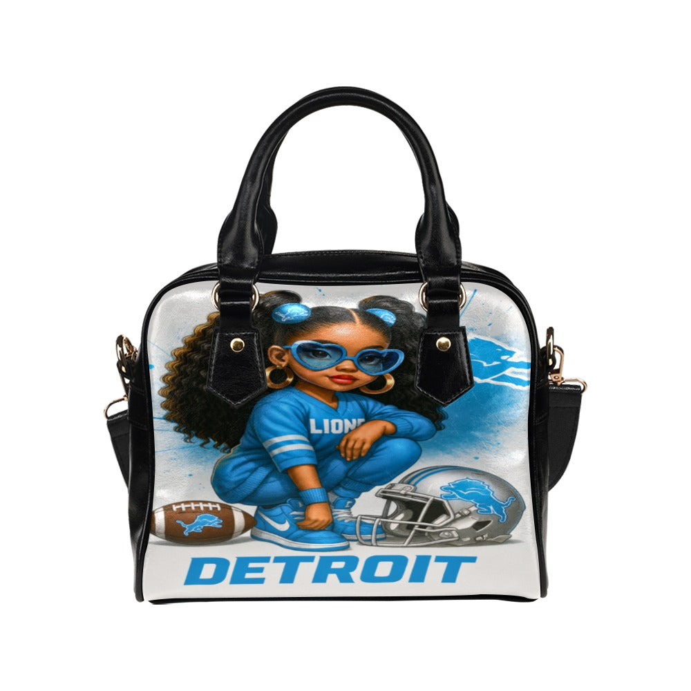 Detroit Lions Boss Fan Girl Handbag – Detroit Statement Tote with Blue Afro Puffs & Attitude