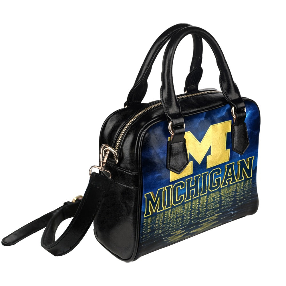 Michigan Lightning Reflection Shoulder Handbag – PU Leather, Large Zippered Tote