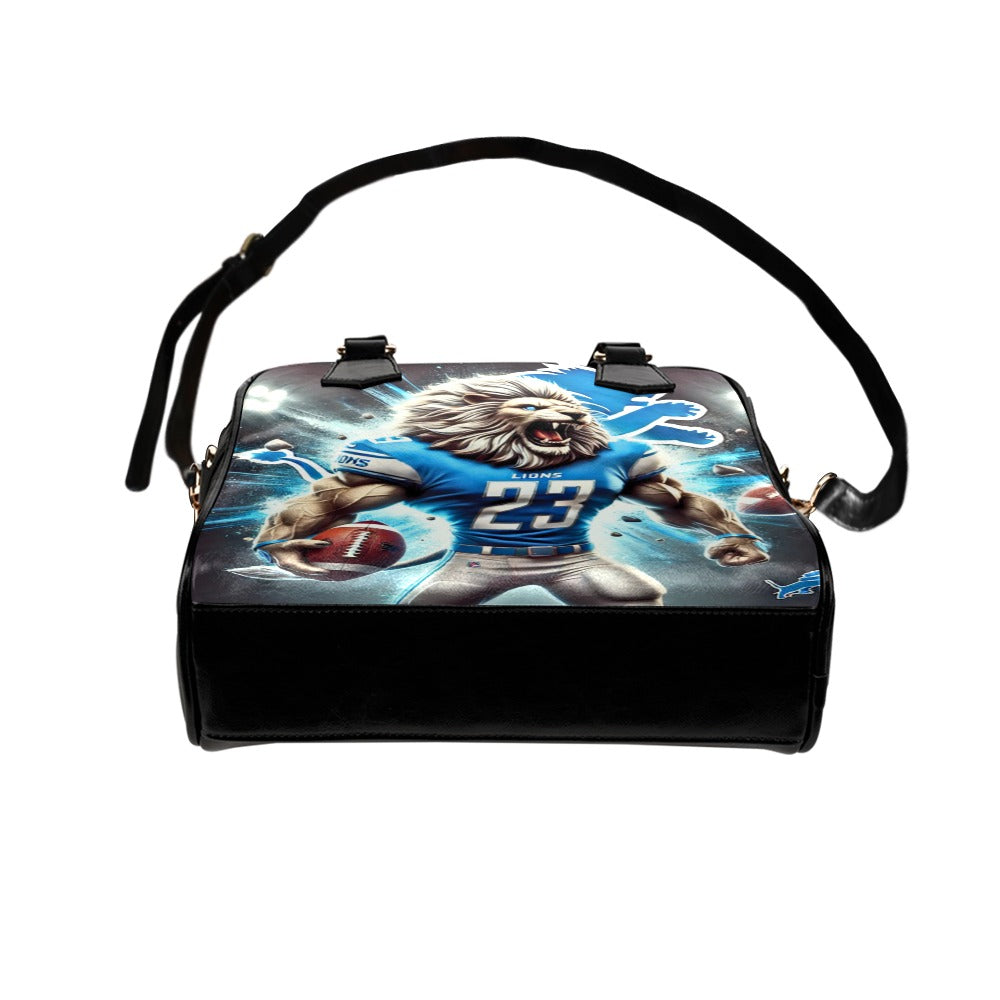 Detroit Lions 23 Shoulder Handbag – Electric Mascot Football Design, PU Leather Game Day Tote