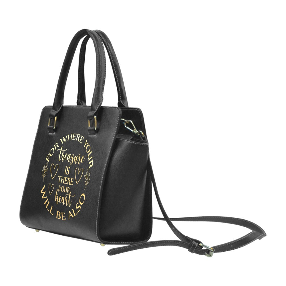 “For Where Your Treasure Is” Rivet Shoulder Handbag